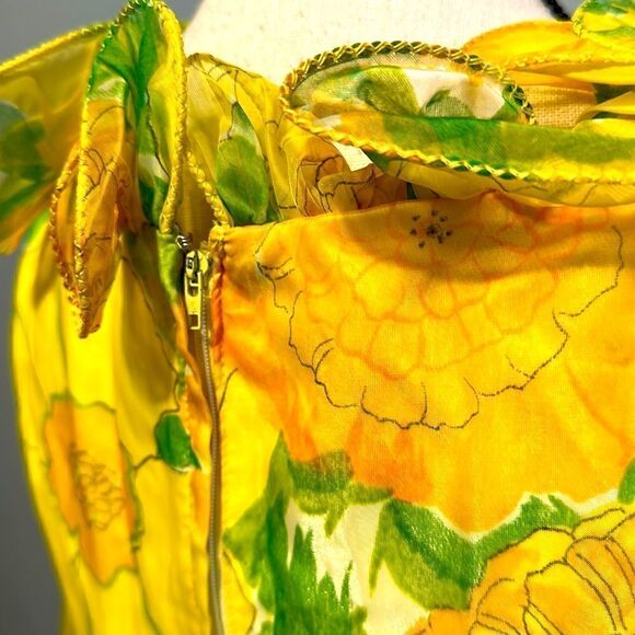 Coco California vintage yellow and green floral maxi dress. No size tag. - Picture 7 of 12